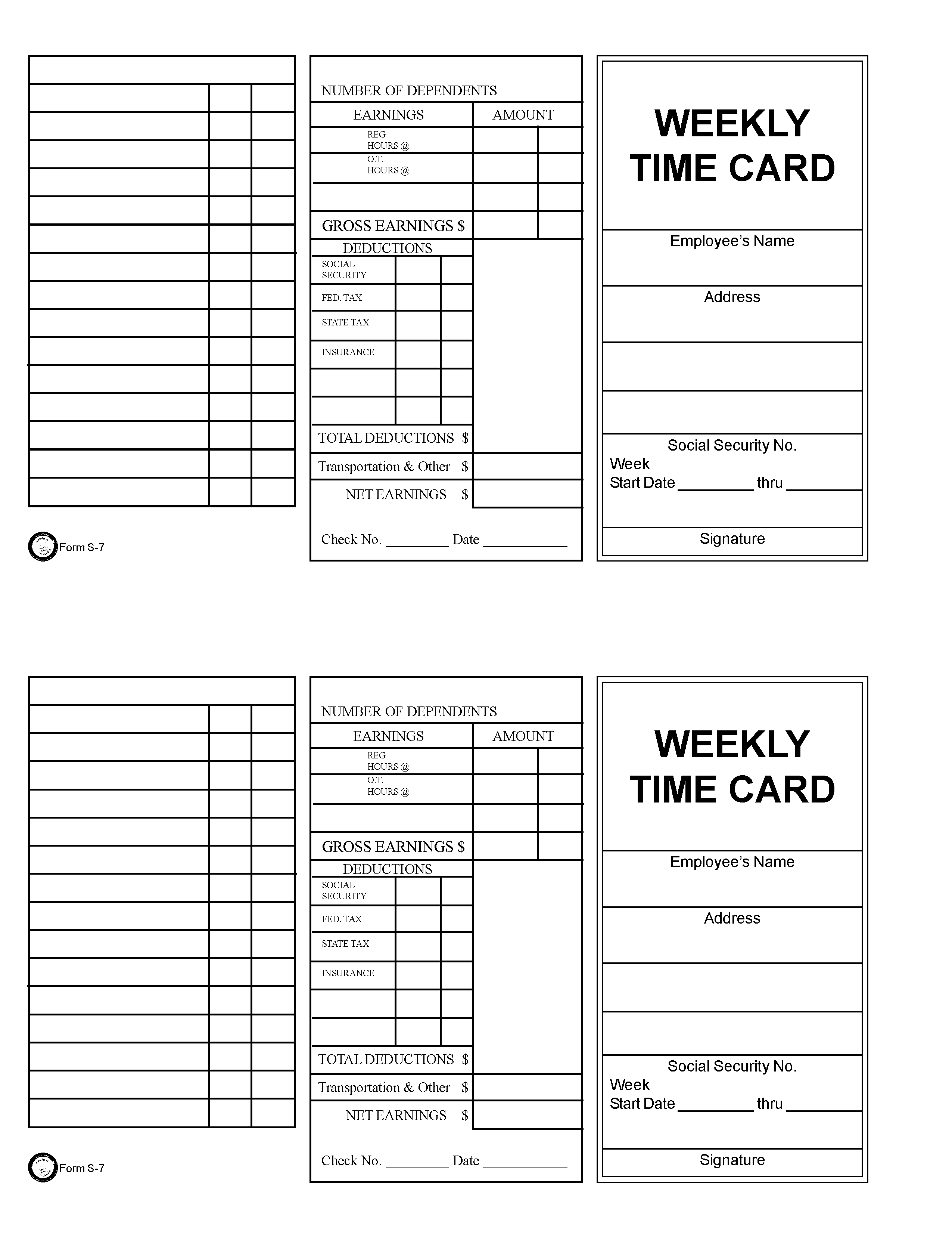 Weekly Time Card S-7
